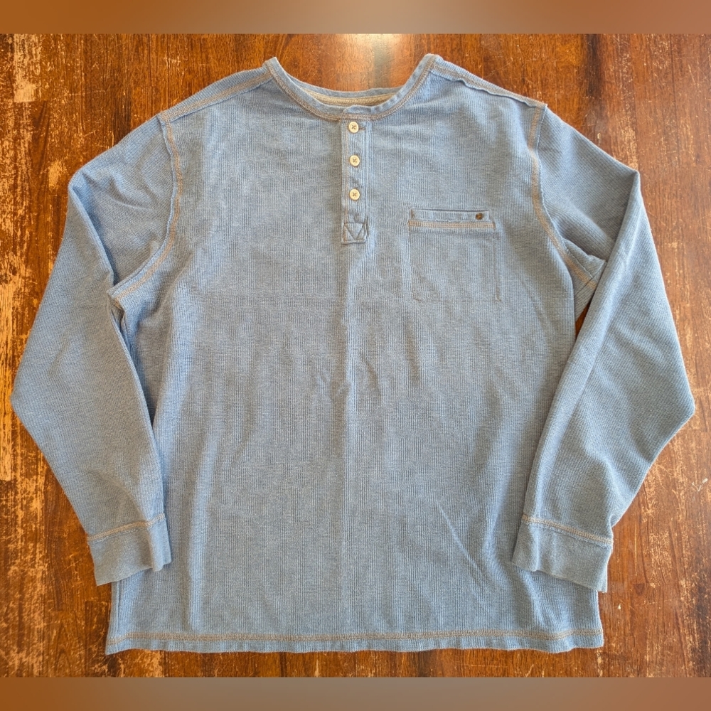 Tommy Bahama Henley Shirt Mens Large Blue Casual Streetwear Walking Everyday Top